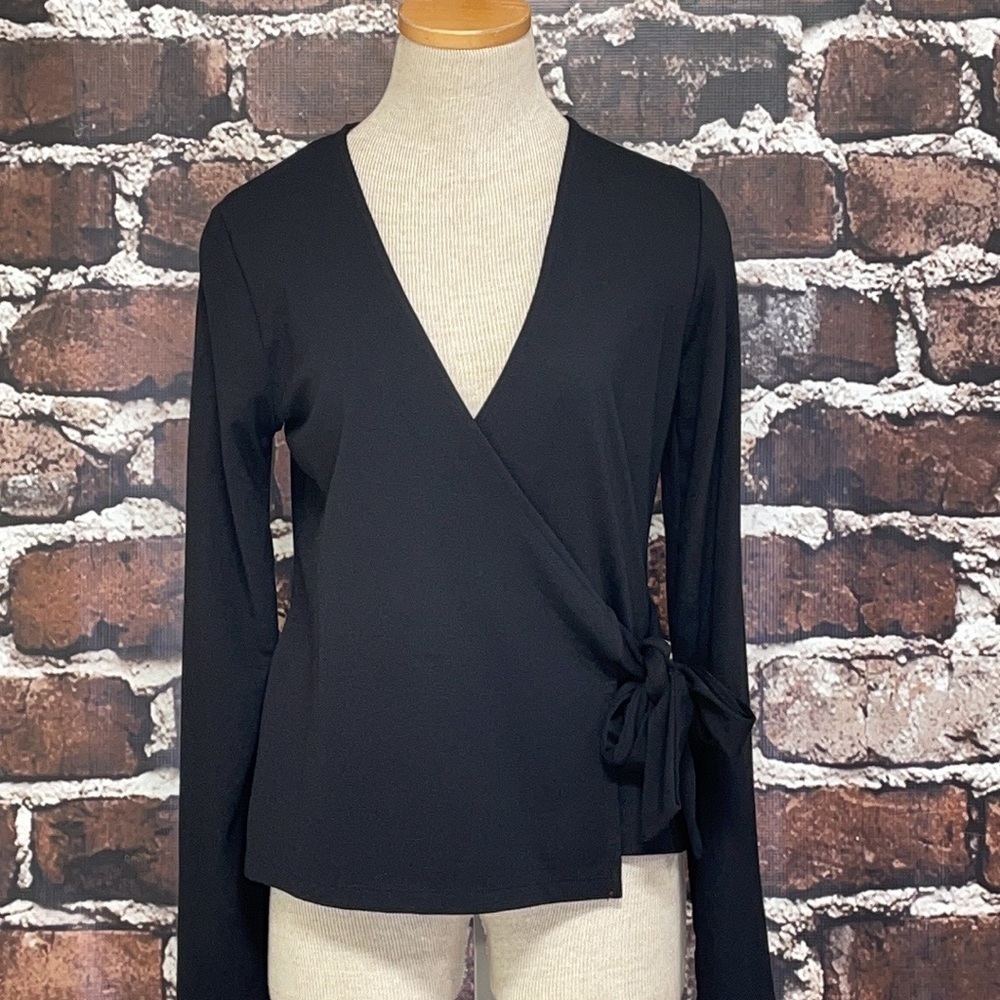 Halogen Wrap Top Blouse Black Tie Side XS